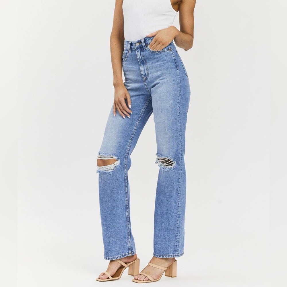 Dr. Denim Echo High Rise Jeans, Empress Sky Blue Ripped Wash, Size 27